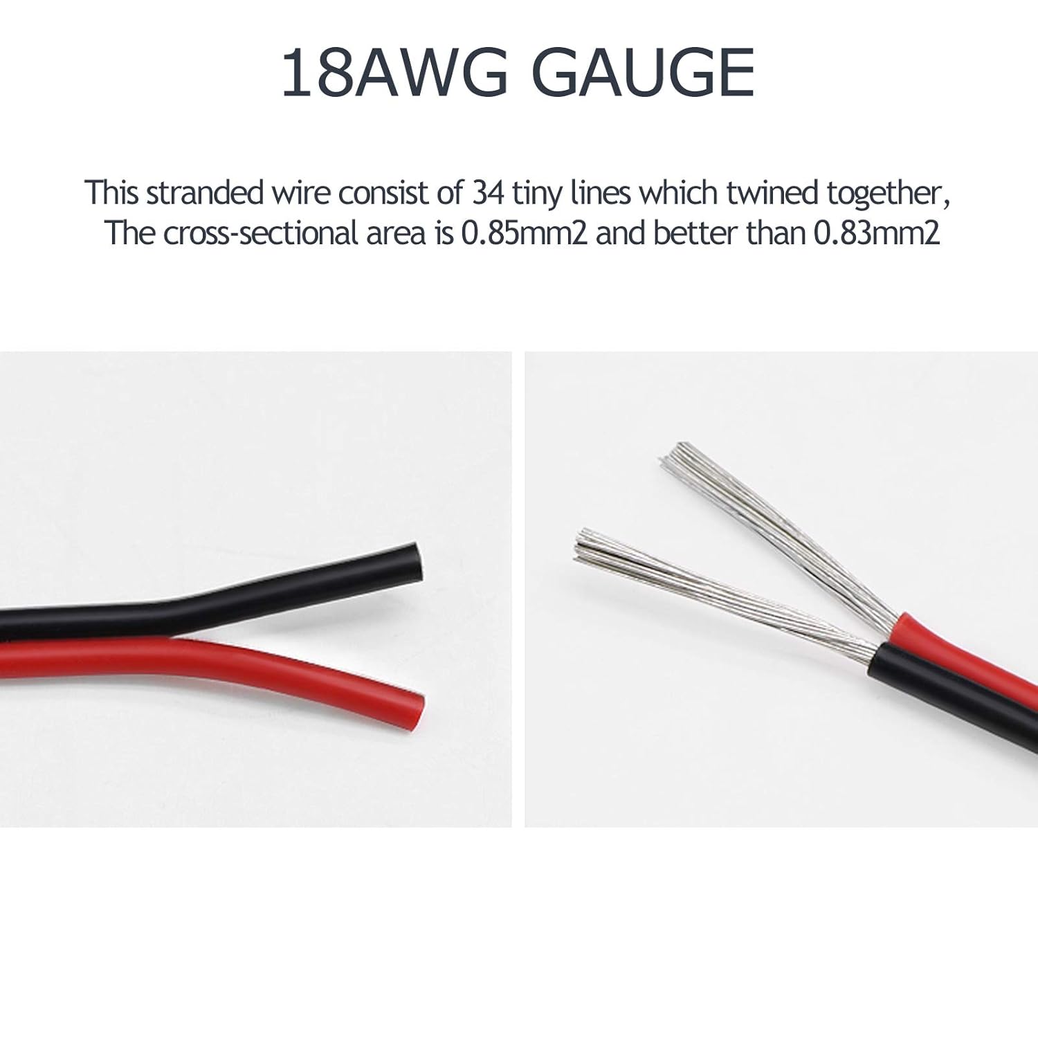 MARSWIRE Cable eléctrico de calibre 18 AWG de 2 pines, cable de luz LED de CC de 12 V, cable de cobre de conexión automática, con carrete para