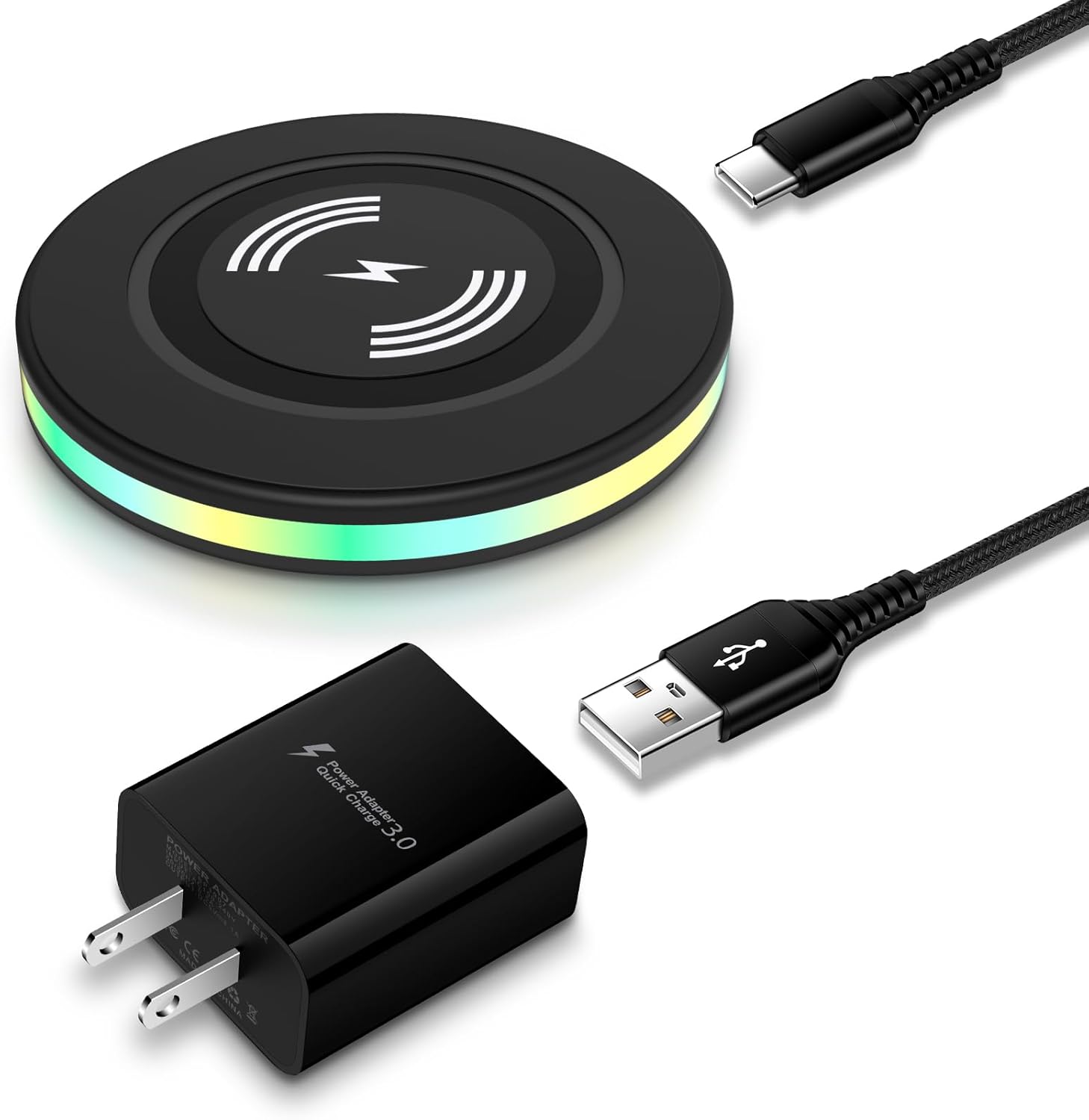 Cargador inalámbrico Samsung de 15 W, almohadilla de carga rápida con adaptador QC3.0 para Samsung Galaxy S24 S23 Ultra S22+ S21 S20 FE, cargador