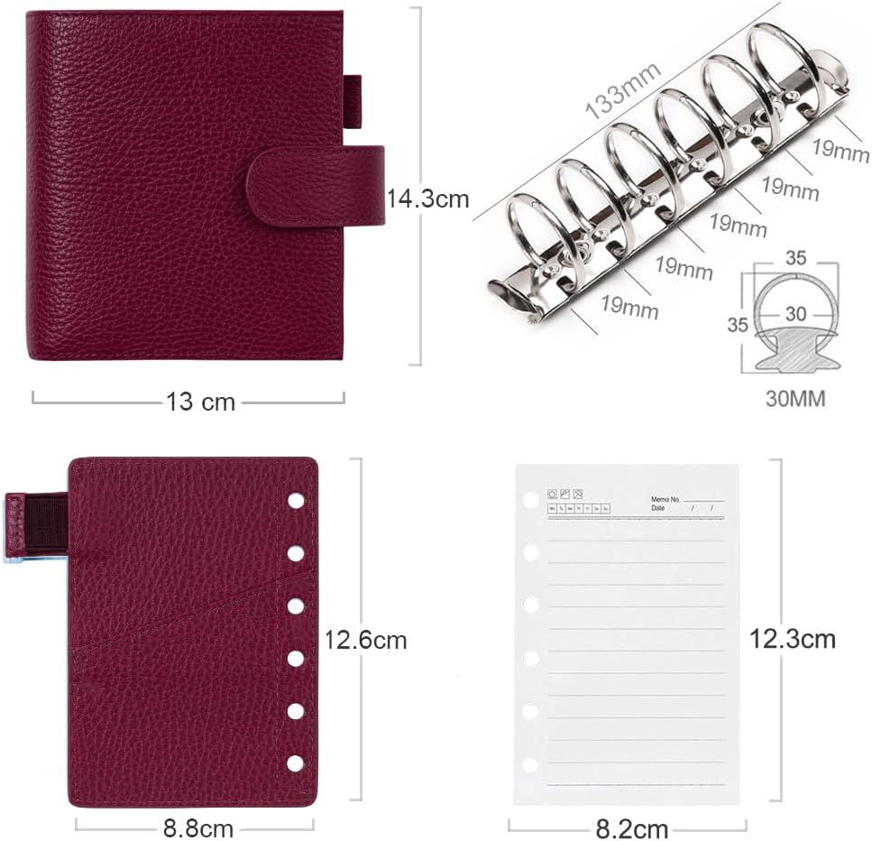 Moterm Pocket Luxe – Planificador de anillos  Organizador de carpeta de cuero genuino (anillo de 1.18 pulgadas, diseño de remolacha de guijarro