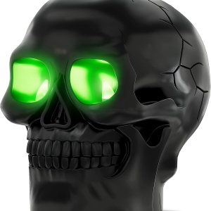 Patiphan Vela sin llama de calavera de Halloween con ojos iluminados y temporizador, estatua de vela de esqueleto de cera aterradora, funciona con Patiphan Vela sin llama de calavera de Halloween con ojos iluminados y temporizador, estatua de vela de esqueleto de cera aterradora, funciona con