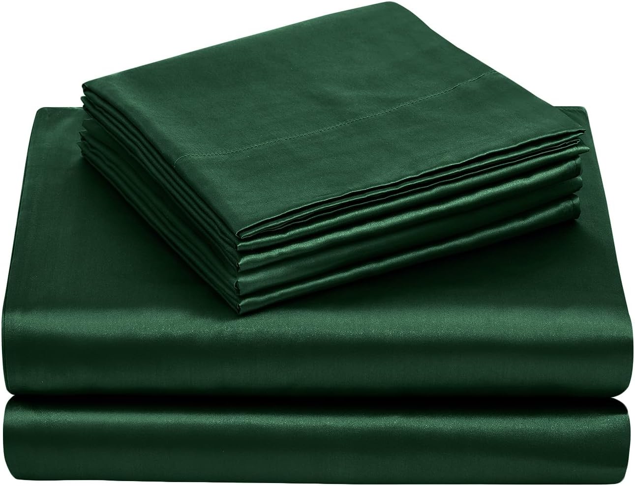TREELY Sábanas de satén tamaño Queen  Juego de sábanas de satén suave de 6 piezas de color verde negruzco con bolsillo profundo, 1 sábana bajera + 1