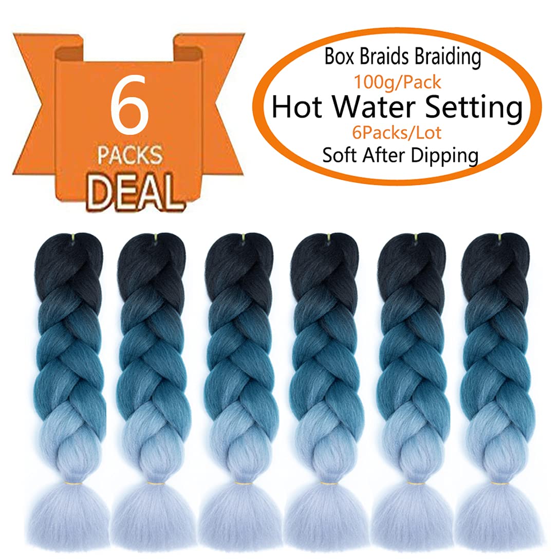 6 juegos de extensiones de cabello Kanekalon trenzado y sombreado, pelo de fibra sintética de alta temperatura de 24 pulgadas para trenzas crochet