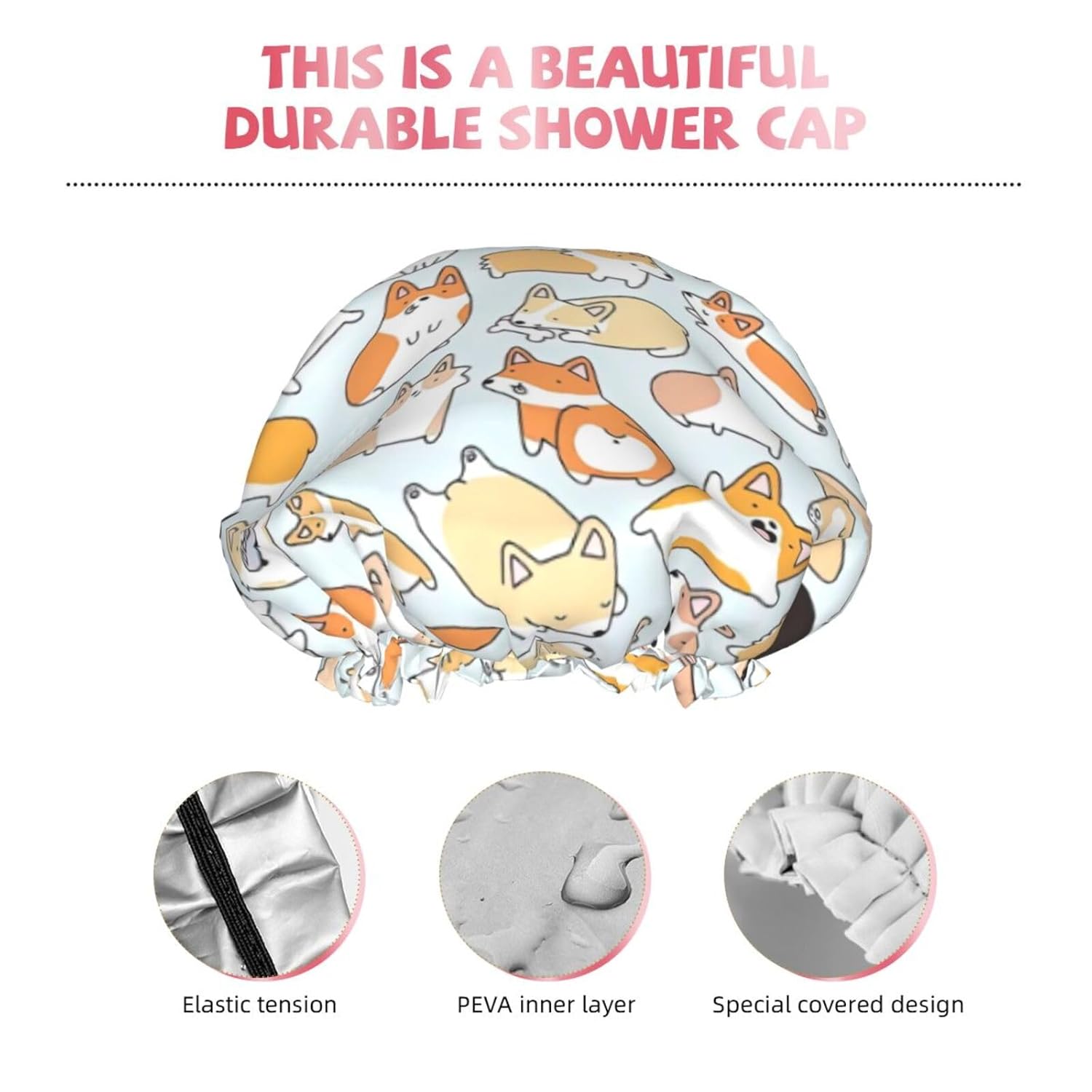 Gorro de ducha para perro, marco completo, estampado de doble capa, impermeable, cómodo, elástico y portátil