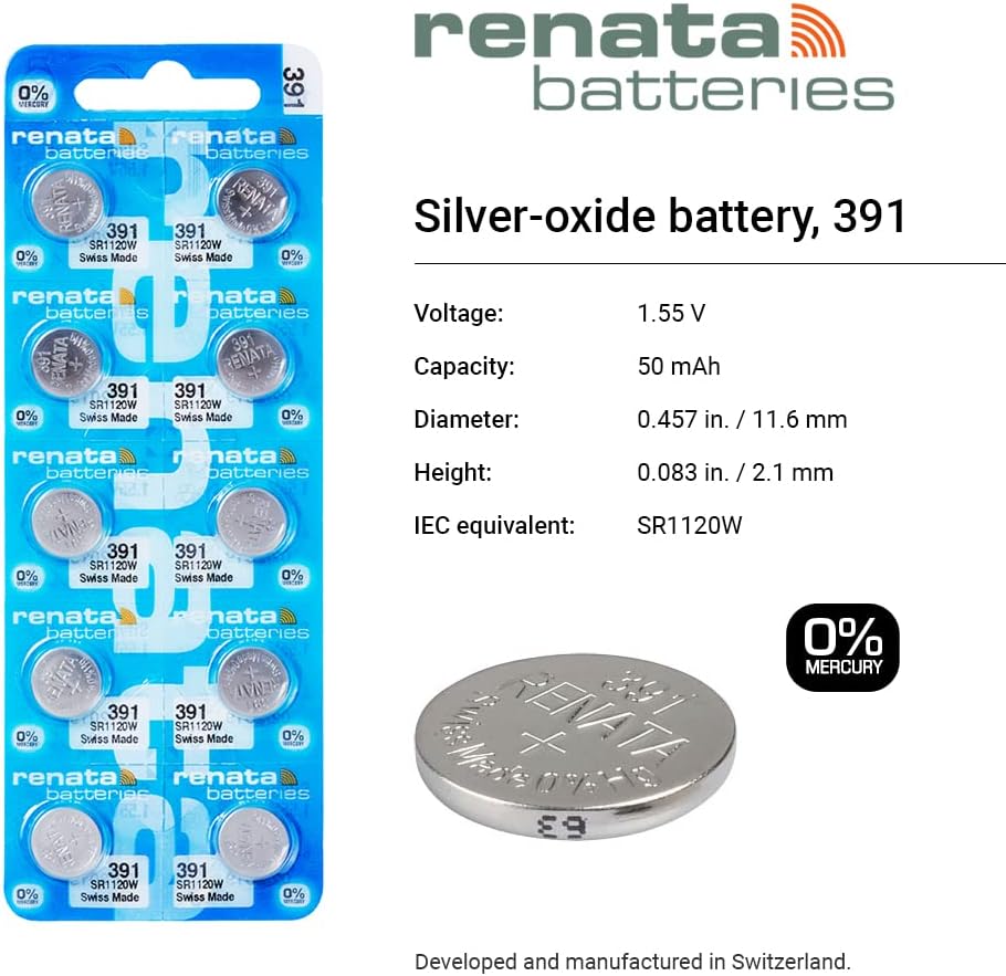 Renata Batteries Batería de reloj de óxido de plata 391 (paquete de 5)