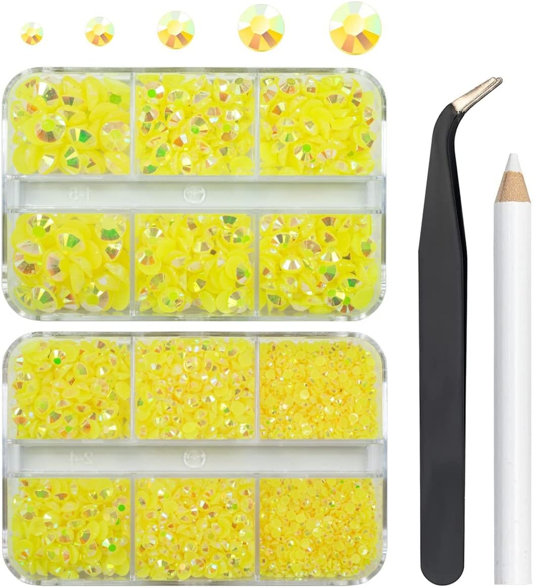 3060 diamantes de imitación de resina AB de color amarillo limón para manualidades, diamantes de imitación de resina citrino AB con parte trasera