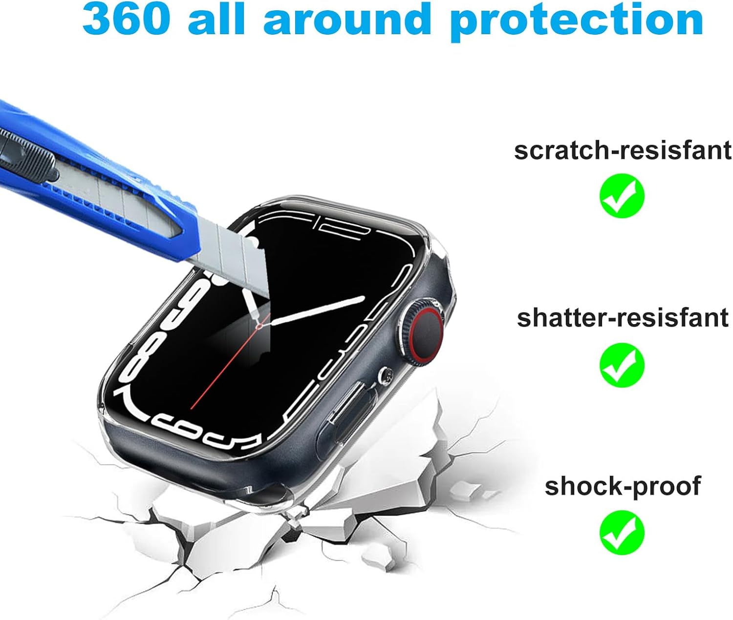 Paquete de 4 fundas compatibles con Apple Watch Series 8 Series 7 de 1.772 pulgadas, protector de pantalla suave HD de alta sensibilidad con TPU en