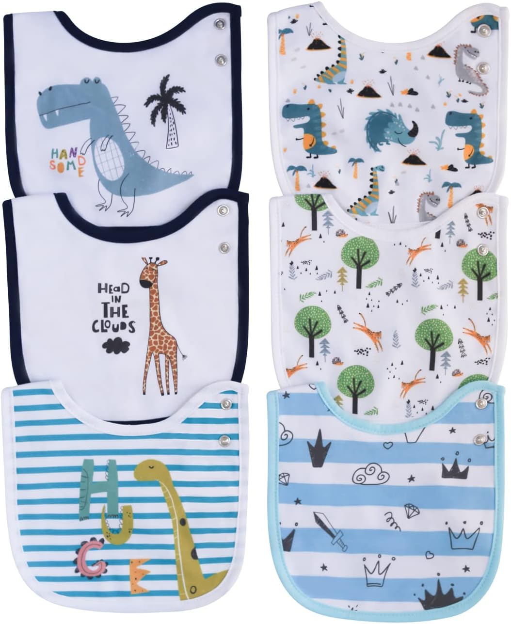 Maiwa Paquete de 6 baberos de algodón impermeables para niñas y niños para babear comer con broches