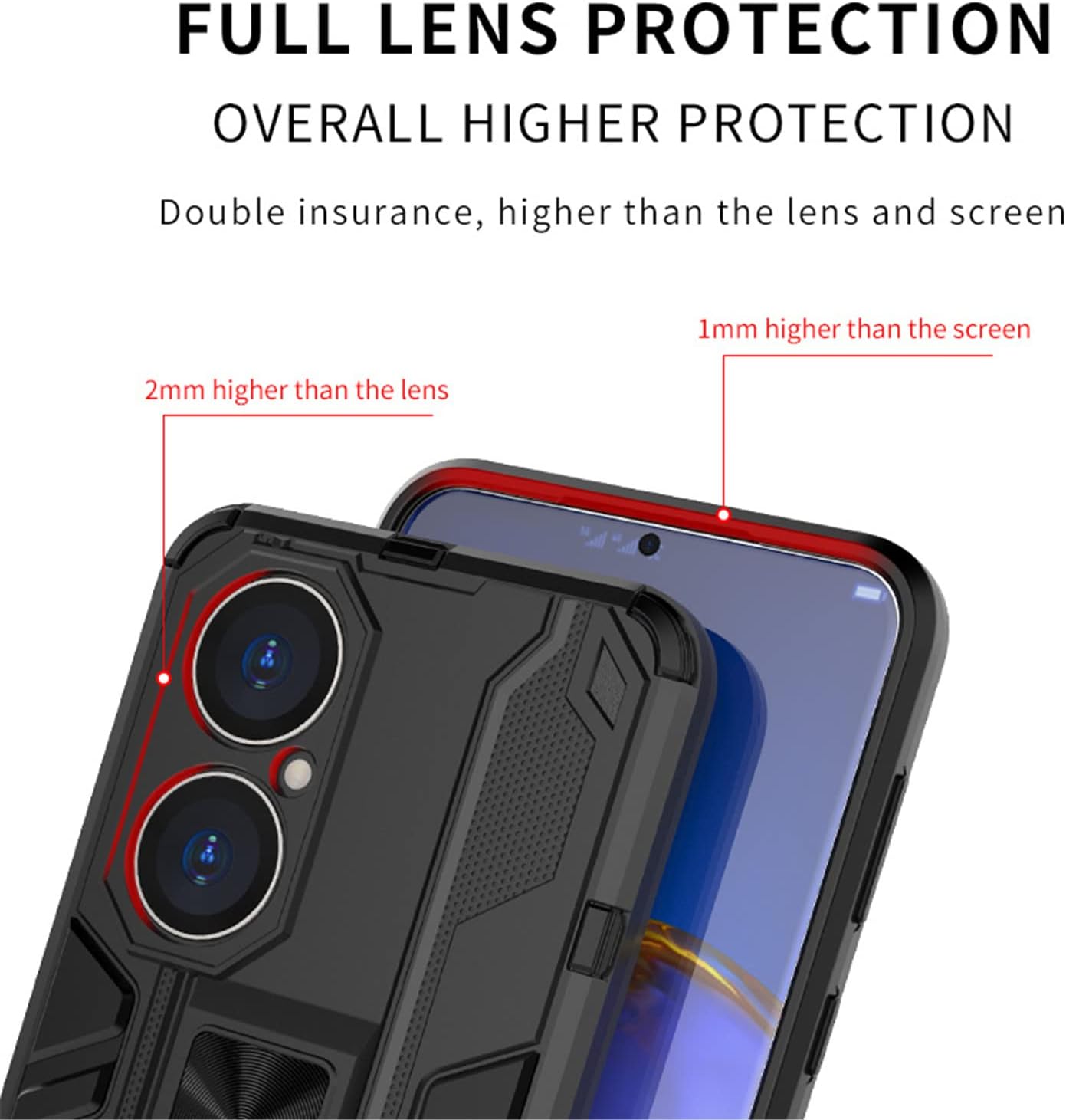 Asuwish Funda de teléfono para Huawei P50 Pro con protector de pantalla de vidrio templado y soporte delgado, híbrido, resistente, película trasera