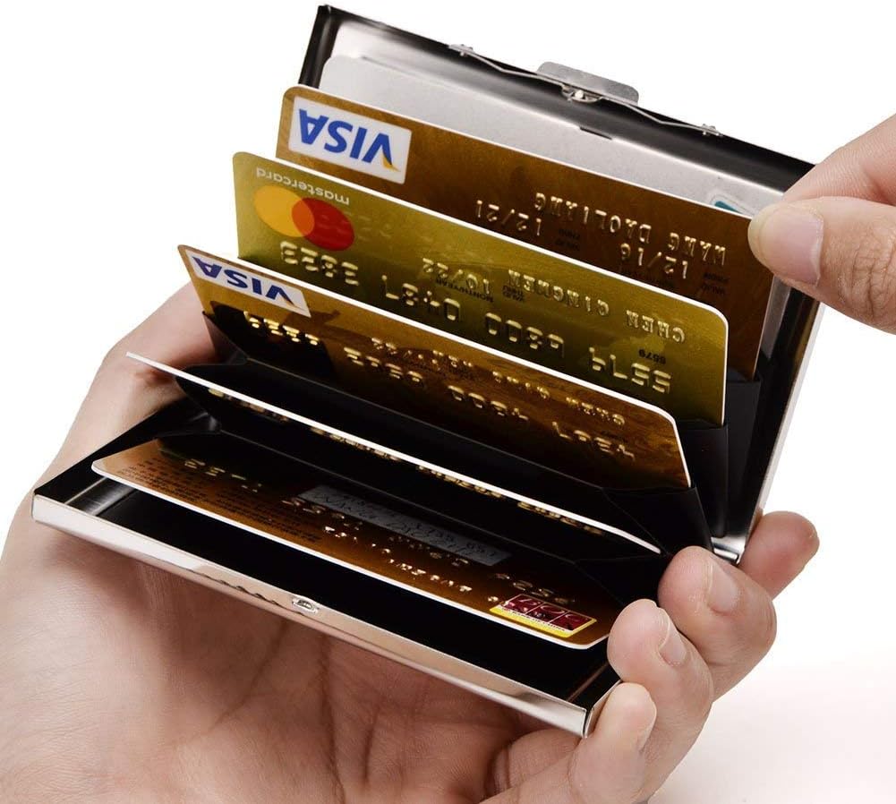 EASTNIGHTS Paquete de 2 juegos  Protector de tarjeta de crédito RFID de metal para tarjetas de crédito, cartera para tarjetas de visita para hombres