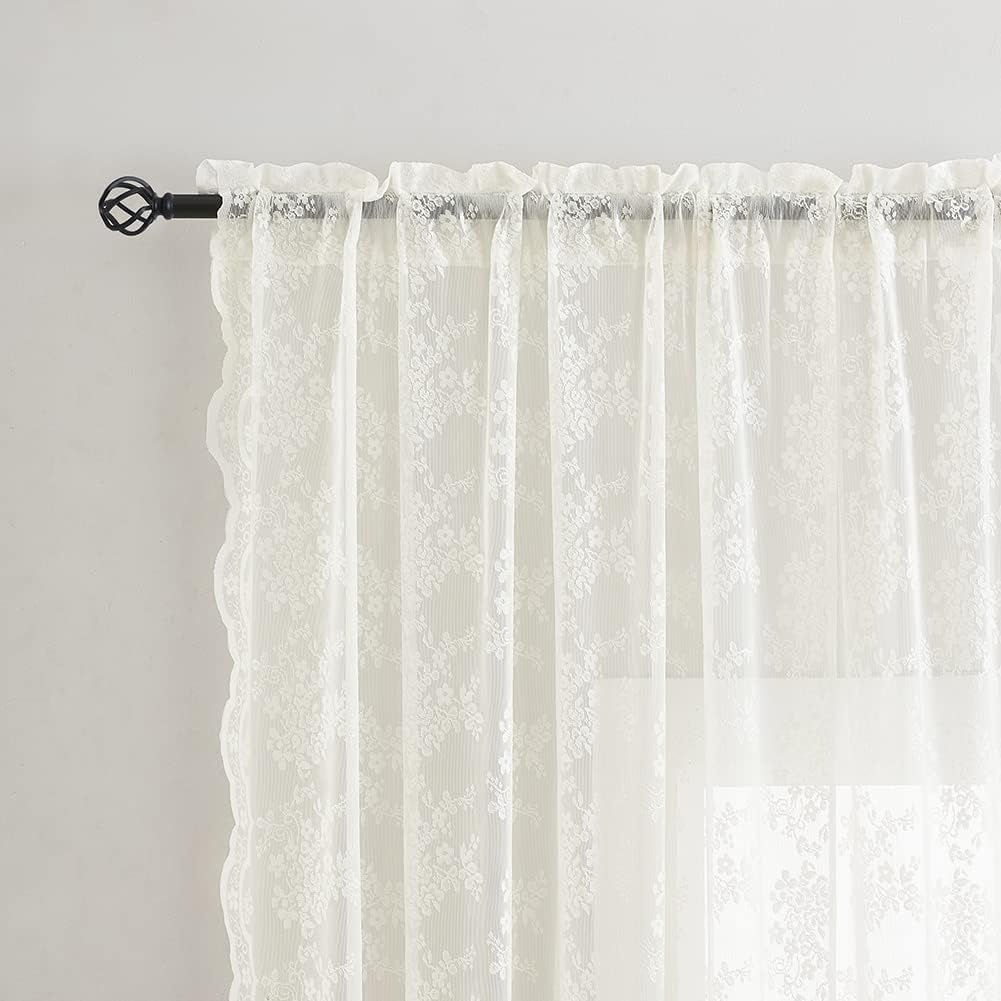 YJ YANJUN Cortinas de encaje para café de 45 pulgadas de largo, juego de 2 cortinas de gasa corta de gasa corta para cocina, casa antigua, cortinas