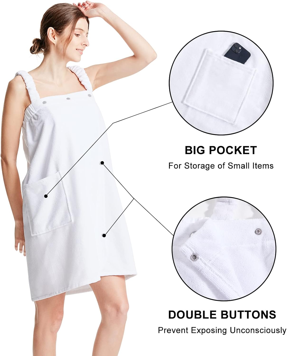 Toallas envolventes de baño para mujer con correas ajustables con envolturas ligeras para el cuerpo, bata de spa con diadema S-XX grande
