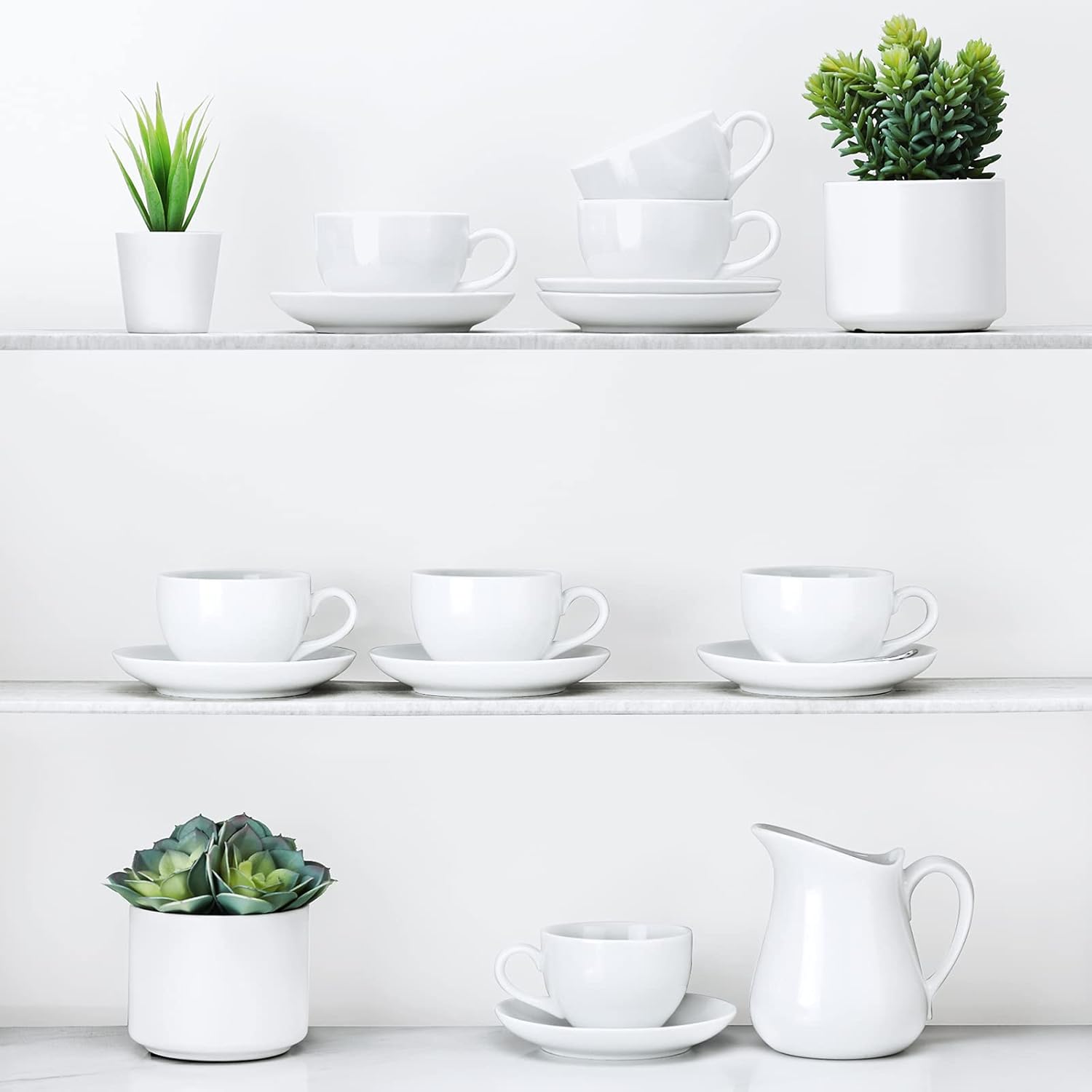 Yedio Jarra de crema de leche de porcelana con asa, jarra de crema de porcelana blanca de 17 onzas para café y té