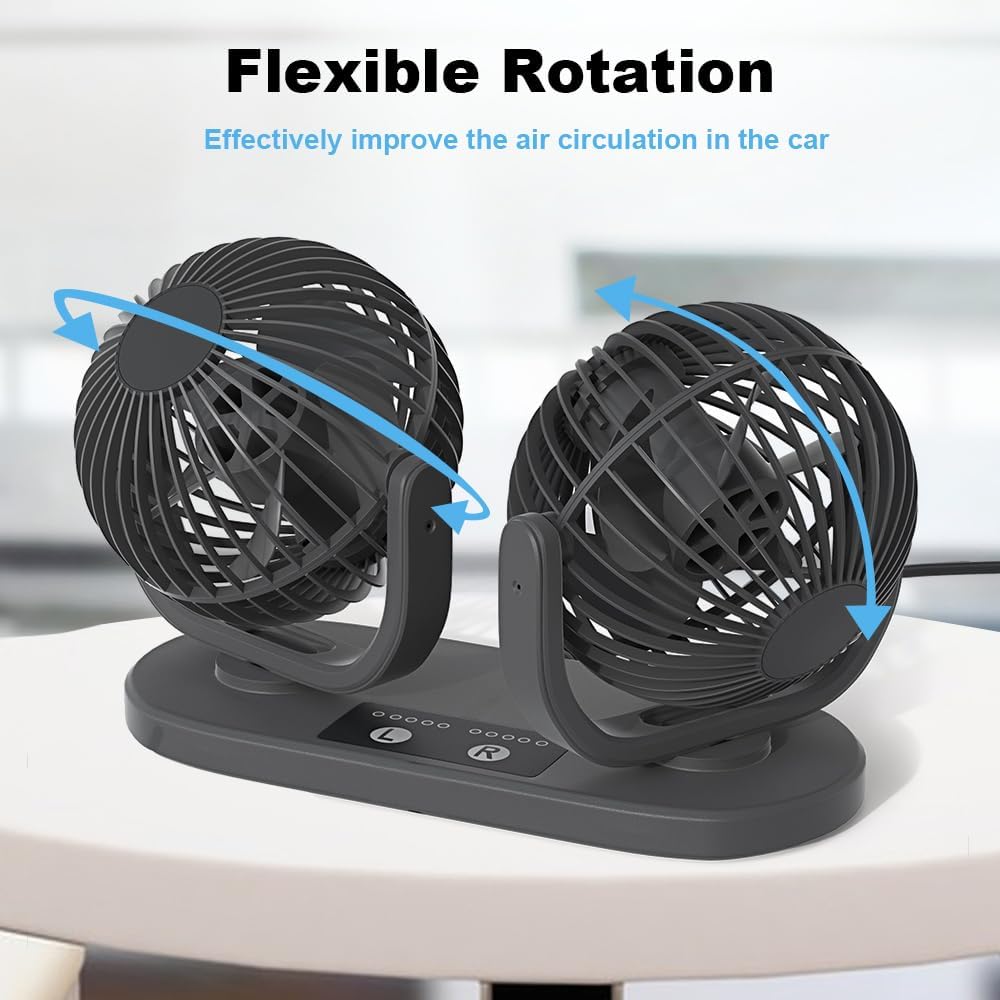 Ventilador de encendedor de cigarrillos de panel de instrumentos de 12 V CC, ventilador de circulación de aire de doble cabezal de bajo ruido,