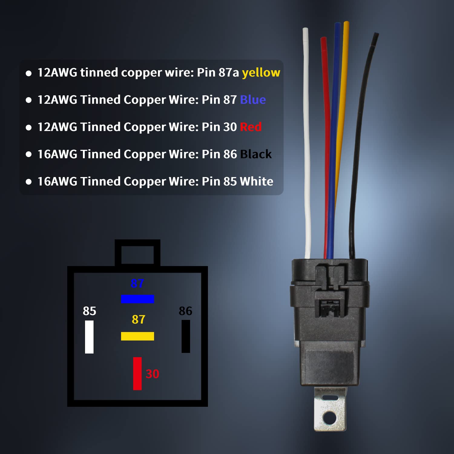 Paquete de 5 conectores de arnés de relé automotriz de 5 pines, 4030 amperios, 12 V CC, resistente al agua, SPDT de 12 AWG SPDT, cables de cobre