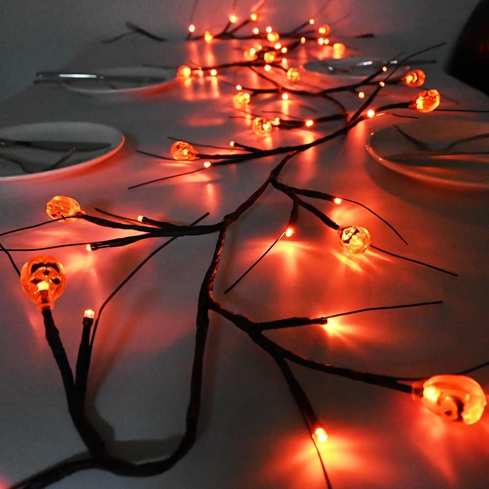 PALONMY Luces de decoración de Halloween de 6.5 pies, 54 luces LED de sauce con temporizador, guirnalda de luces que funcionan con pilas, 18