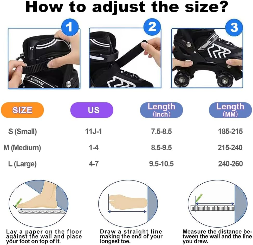 Patines de ruedas ajustables para niños, para hombres, mujeres y niñas, con 8 ruedas de iluminación, para interiores y exteriores, patines cuádruples