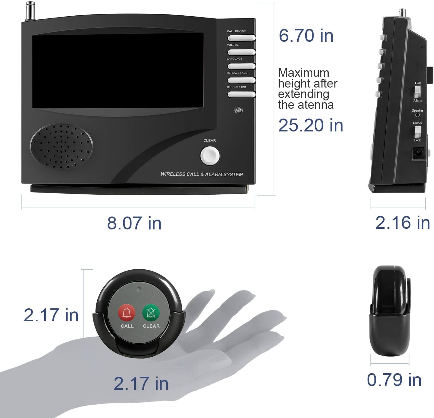 SYNLETT Sistema de llamada inalámbrico para enfermeras con 5 botones de llamada de doble función y 1 unidad central de monitoreo para clínica,