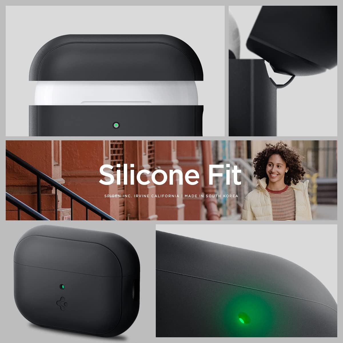 Spigen Funda de silicona diseñada para AirPods Pro de 2 generación 20222023 (cable USB-CLightening) Airpods Pro 2 con cordón, color negro y negro