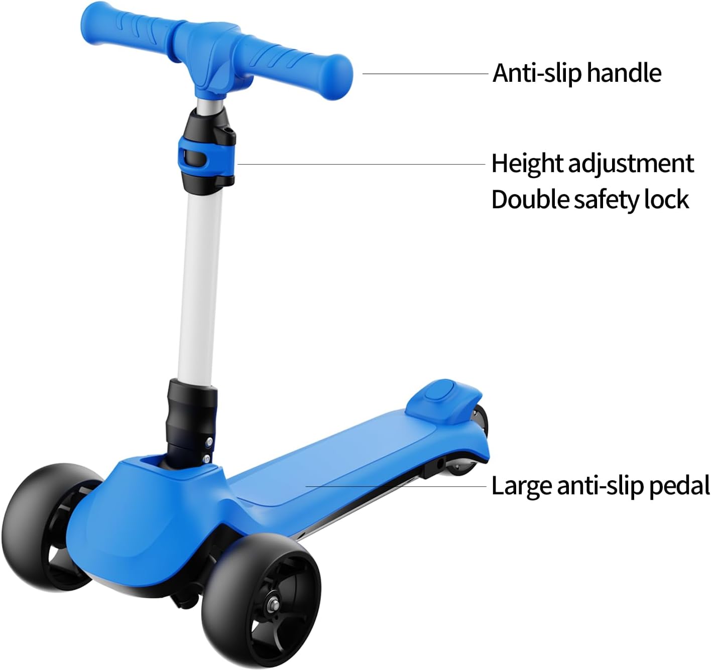 Scooter para niños, 3 alturas ajustables, mango en forma de C, diseño de dirección inclinada, scooter de 3 ruedas para niños de 3 a 12 años, los