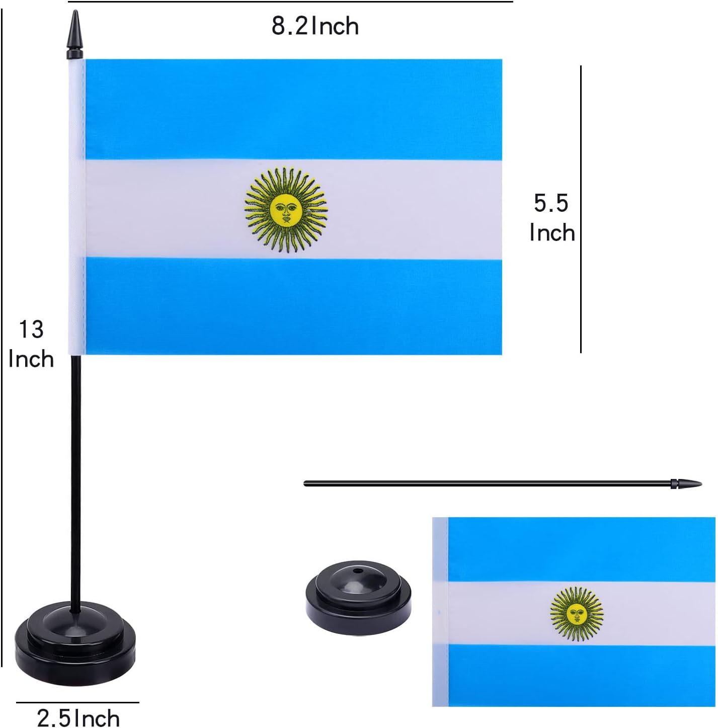 Bandera argentina de Argentina, bandera de mesa de Argentina, pequeña, mini banderas de escritorio de oficina argentina con base de soporte,