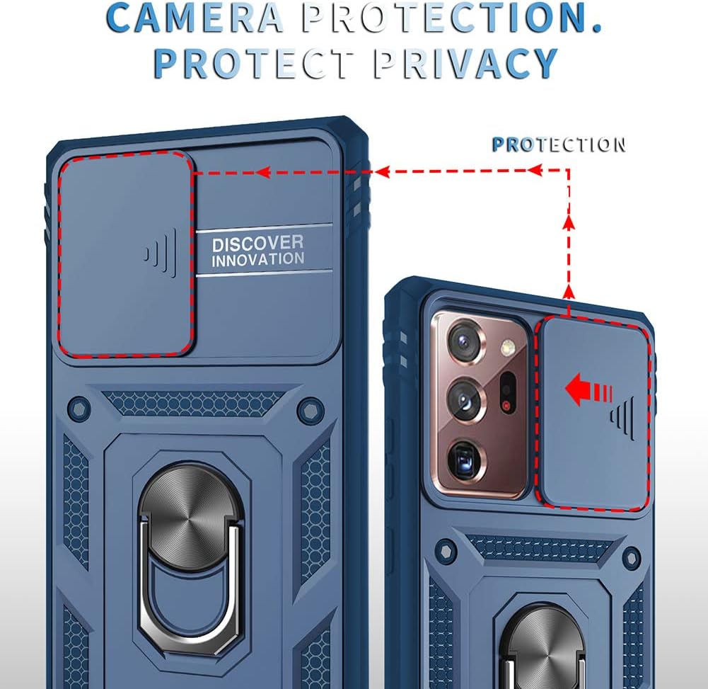 Funda para Samsung Galaxy Note 20 Ultra con cubierta deslizante para cámara y ranura para tarjeta y soporte de anillo, a prueba de golpes, grado