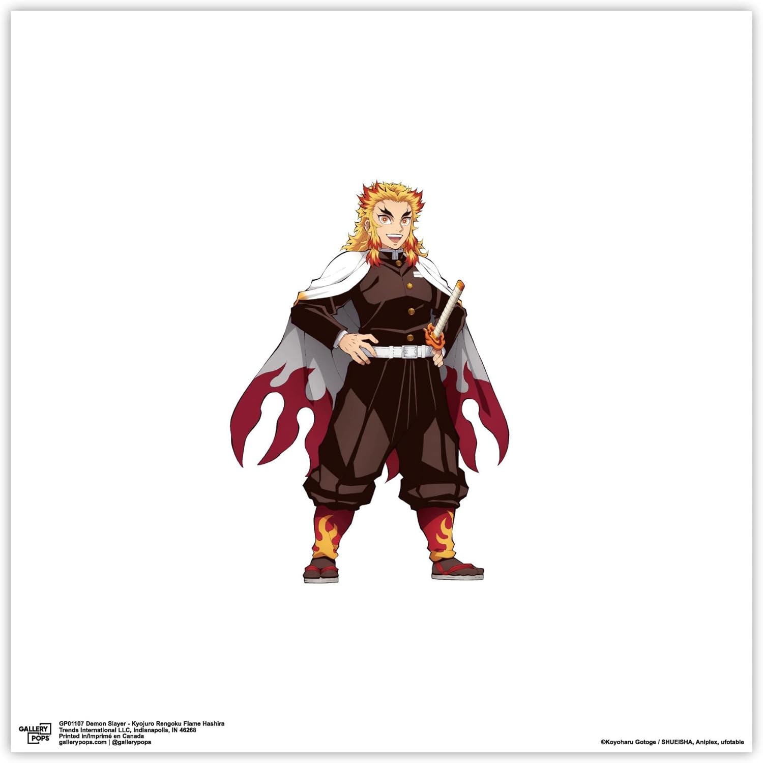 Trends International Gallery Pops Demon Slayer – Arte de pared Kyojuro Rengoku Flame Hashira, versión sin marco, 12 x 12 pulgadas