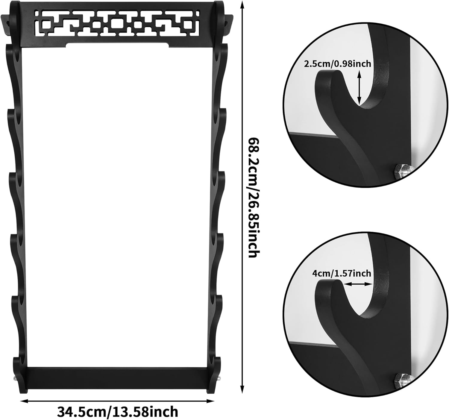 Soporte de pared para espada de 6 niveles, soporte de pared de espada Katana negra, soporte de pared para espada de madera, soporte de espada