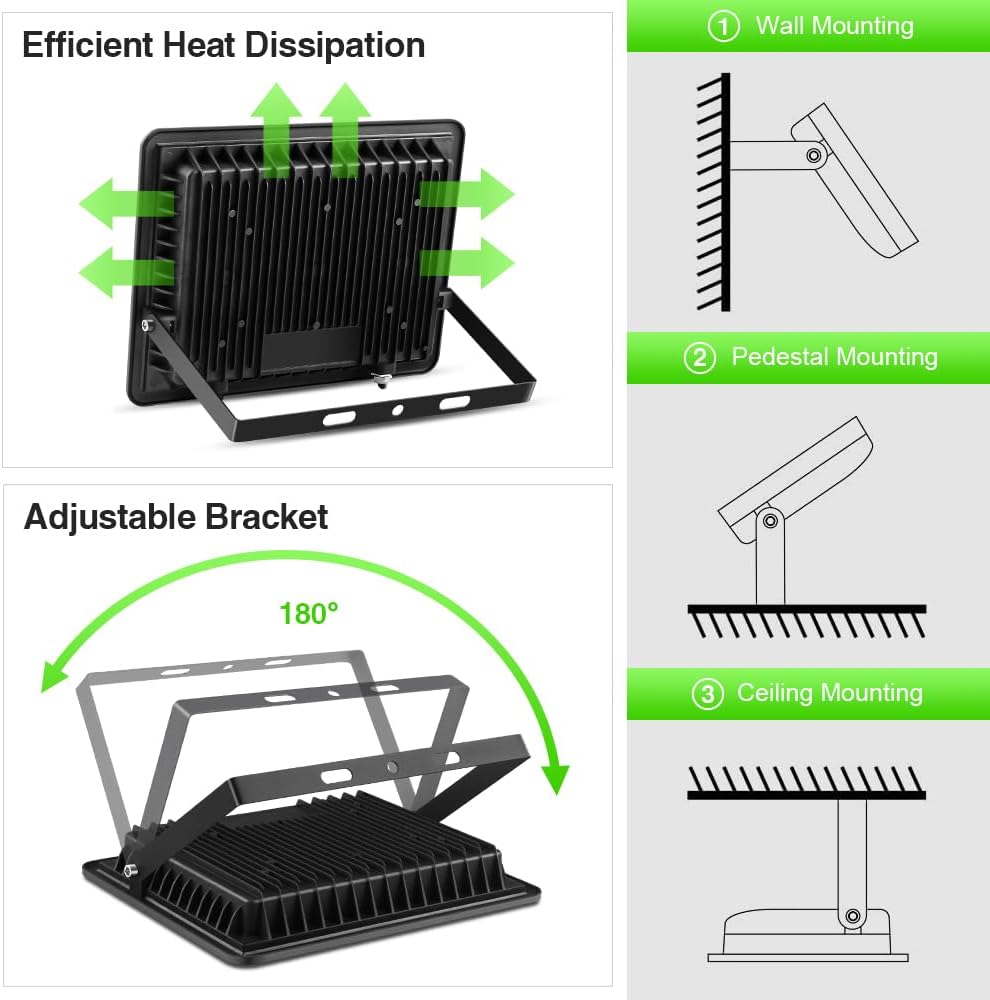 MOSFiATA Paquete de 2 luces de inundación LED RGB de 100 W, 12000 lm que cambian de color inteligente con control remoto, luces elevadas