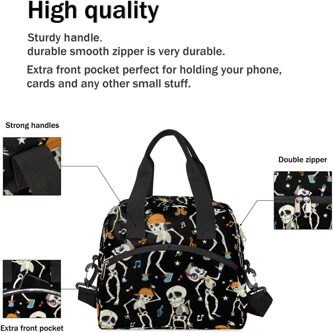 Bolsas de almuerzo aisladas con diseño de esqueleto bailarín para mujeres y hombres, adultos, día de los muertos, bolsa térmica reutilizable con