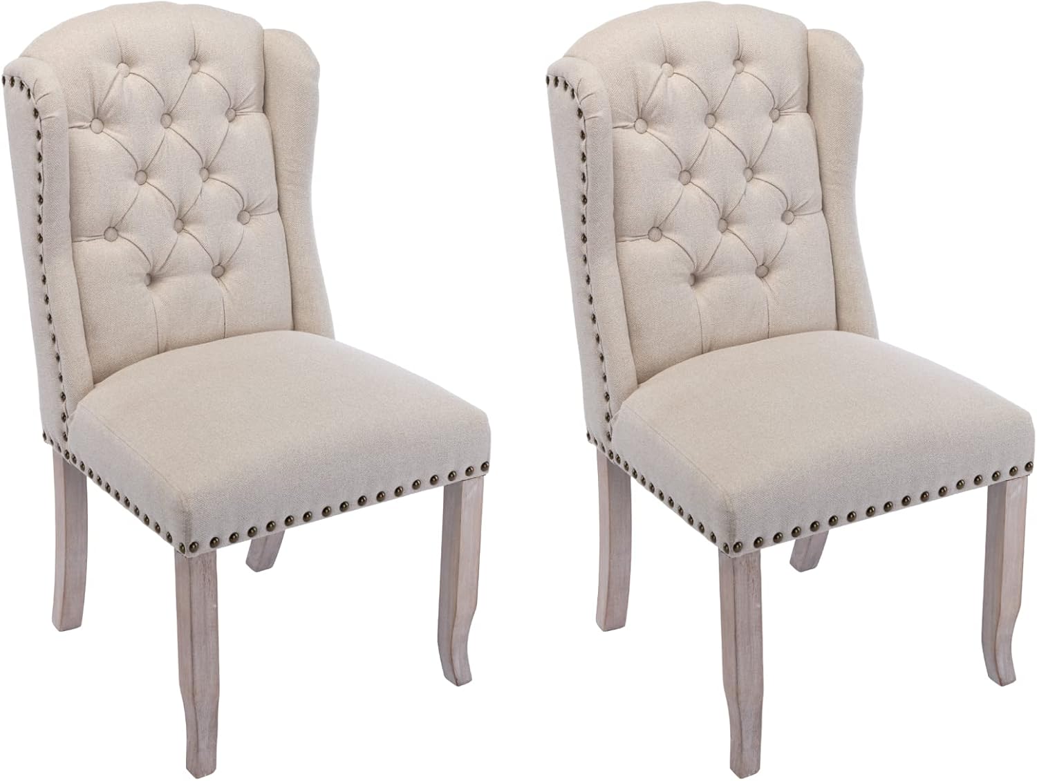 HEAH-YO Juego de 2 sillas de comedor modernas, sillas de cocina tapizadas con patas de madera y clavos de cobre, sillas copetudas sin brazos para