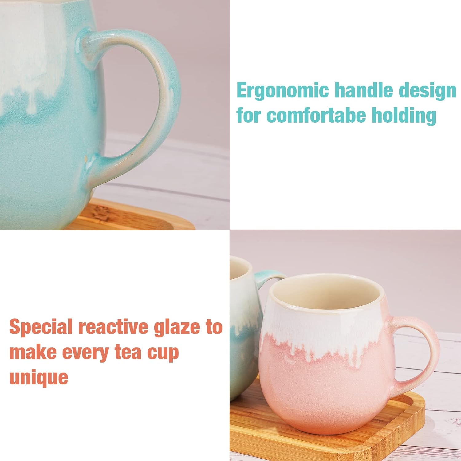 Taimei Teatime Tazas de café grandes de 20 onzas para hombres y mujeres, juego de 2 tazas de café de cerámica, tazas de café para parejas, tazas de