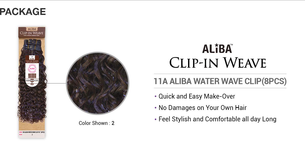 Aliba – Cabello humano virgen brasileño sin procesar con clip, 11A, clip de onda de agua Aliba (8 unidades) (2)