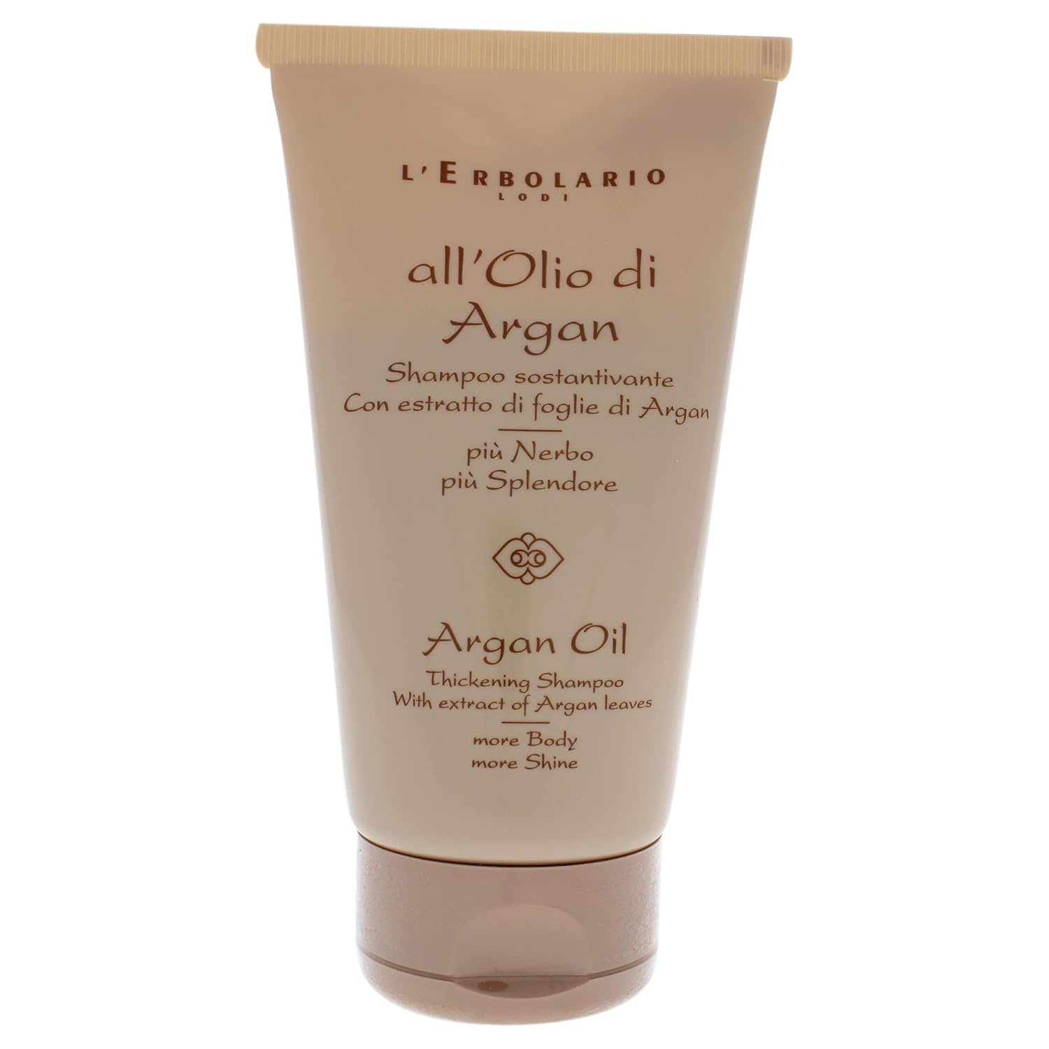L’Erbolario Champú espesante de aceite de argán, tratamiento limpiador cremoso, ideal para todo tipo de cabello, fórmula rica y nutritiva, protege,