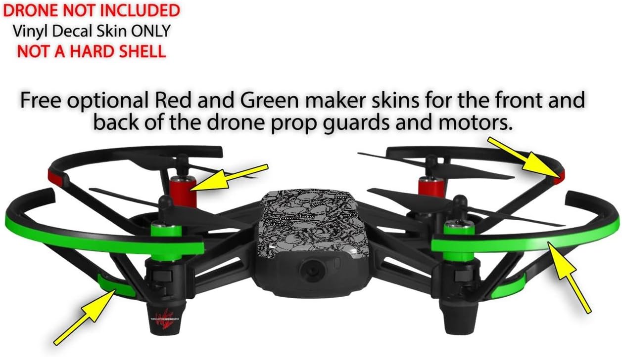 Skin Decal Wrap 2 Pack for DJI Ryze Tello Drone Scattered Skulls Gray DRONE NOT INCLUDED