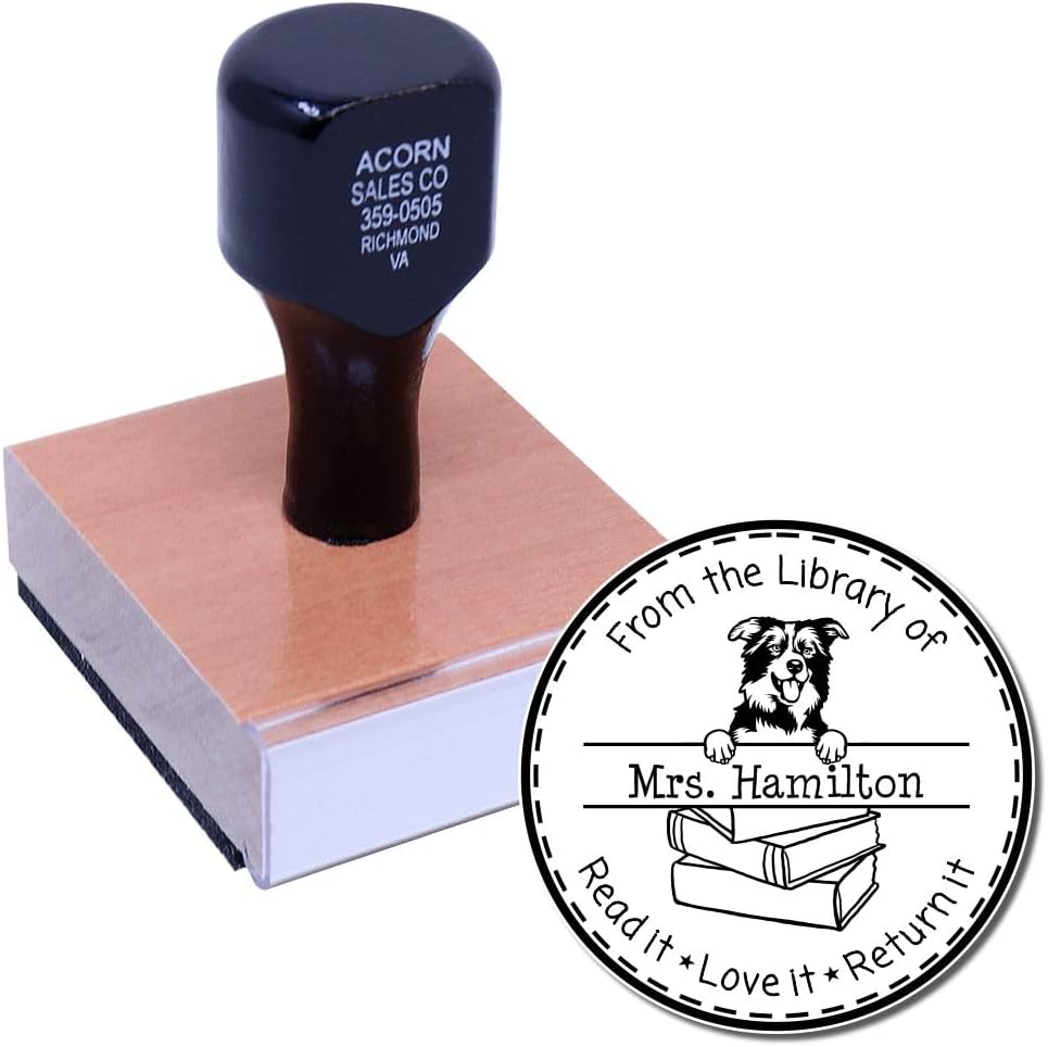 Round Border Collies Peeking Dog – Sello de goma personalizado para profesores, sellos de nombre Border Collies, regalo para amantes de los perros,