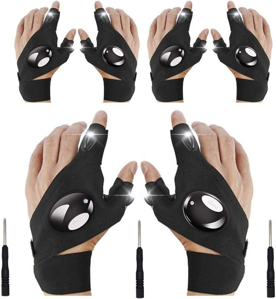 Guantes de linterna, guantes de linterna LED sin dedos, regalos de cumpleaños para hombre, linternas manos libres para trabajar en lugares oscuros