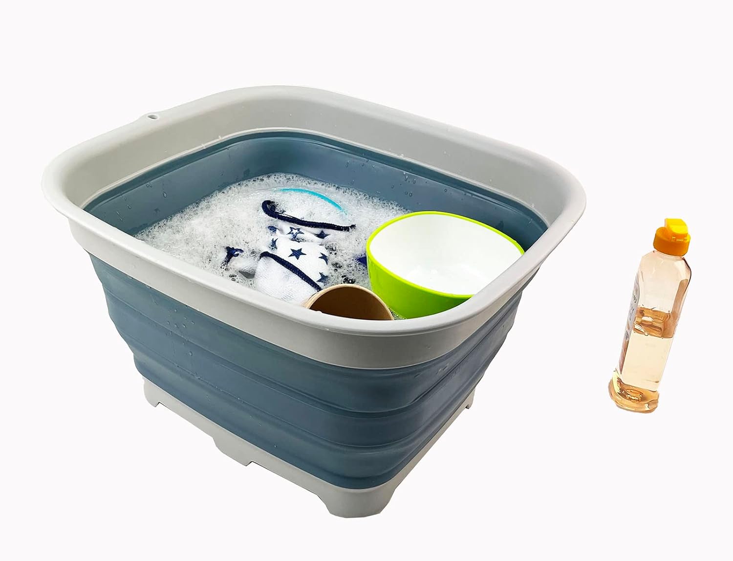 SAMMART Sartén plegable de 15 litros con tapón de drenaje, lavabo de lavado plegable, tina portátil para lavar platos, bandeja de almacenamiento de