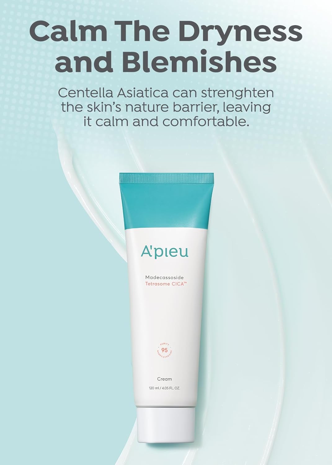 A’PIEU MADECASSOSIDE TETRASOME CICA CREAM 4.06 fl oz  4.1 fl oz  Absorción mejorada, barrera cutánea mejorada, efectos calmantes  Centella Asiatica,
