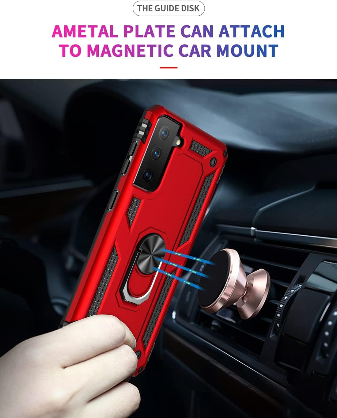 Funda para Galaxy S21 Plus 5GS21+ SM-G996U con protector de pantalla de vidrio templado, grado militar magnético para Samsung Galaxy S21 Plus (rojo)