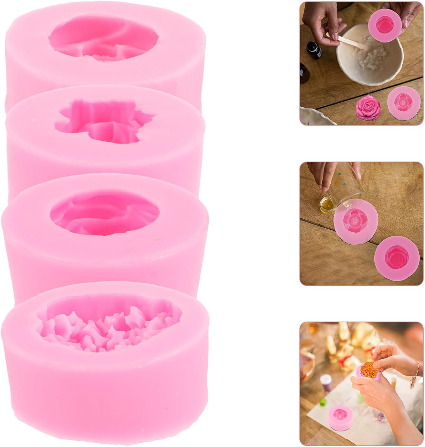 Didiseaon Molde de silicona para flores, 4 piezas de moldes de flores de silicona 3D, juego de moldes para hacer velas de chocolate con caramelo
