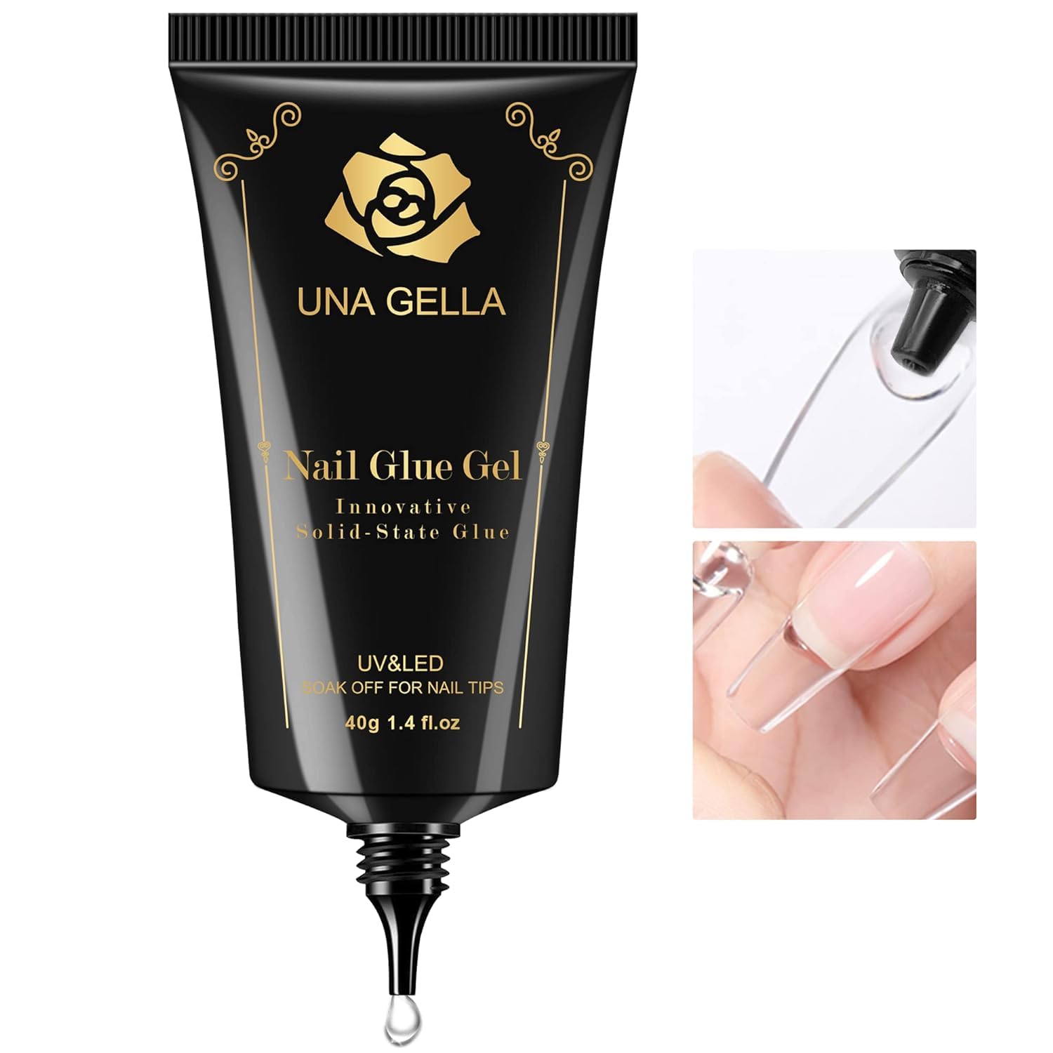UNA GELLA Puntas de uñas de gel suave, gel de pegamento sólido para uñas, gel de pegamento de uñas de 1.4 fl oz, necesita secado por lámpara,