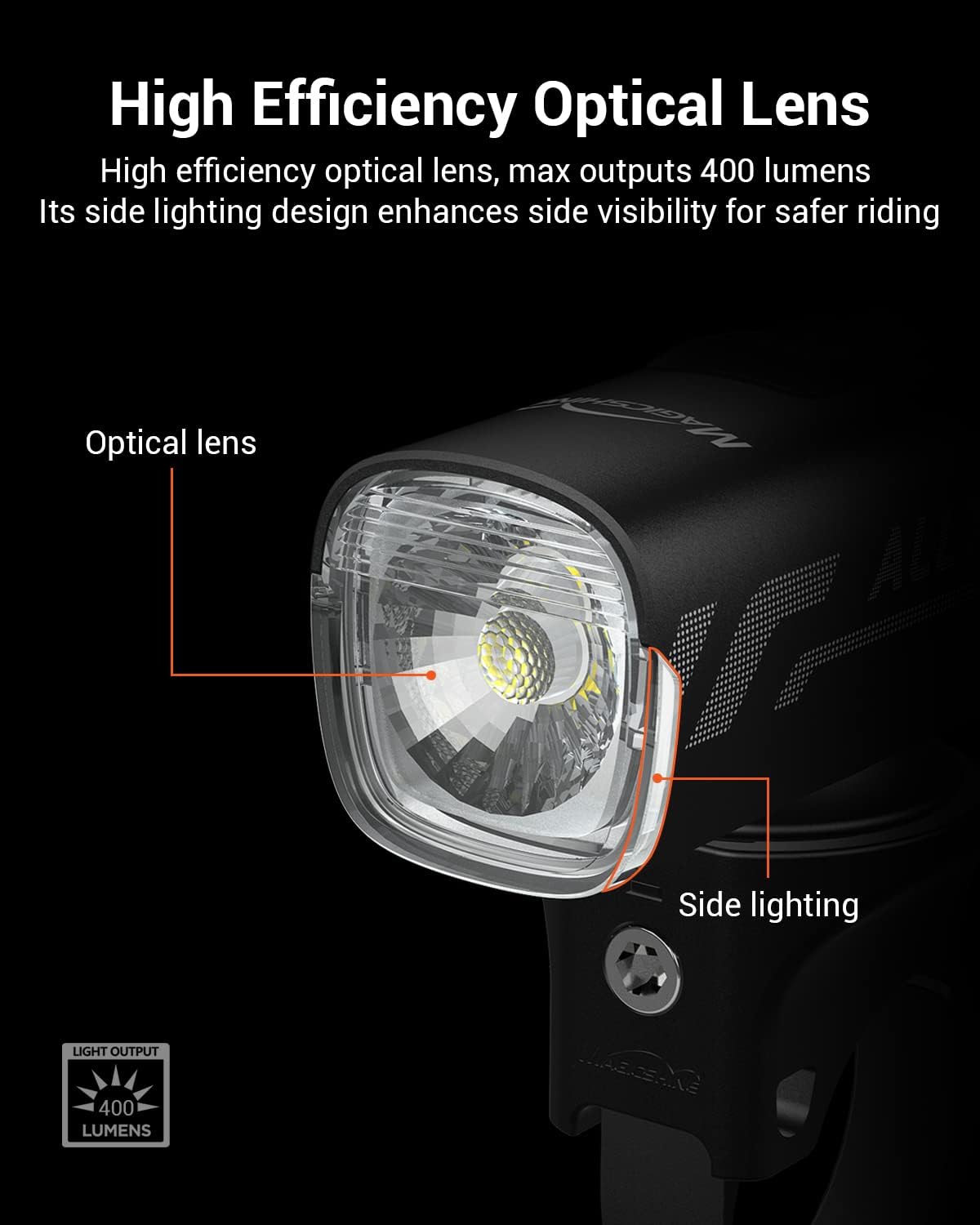 Magicshine Allty – Luces para bicicleta de cercanías Allty 400, Allty 600, Allty 800 Luz de bicicleta de carretera, USB tipo C recargable, IPX7