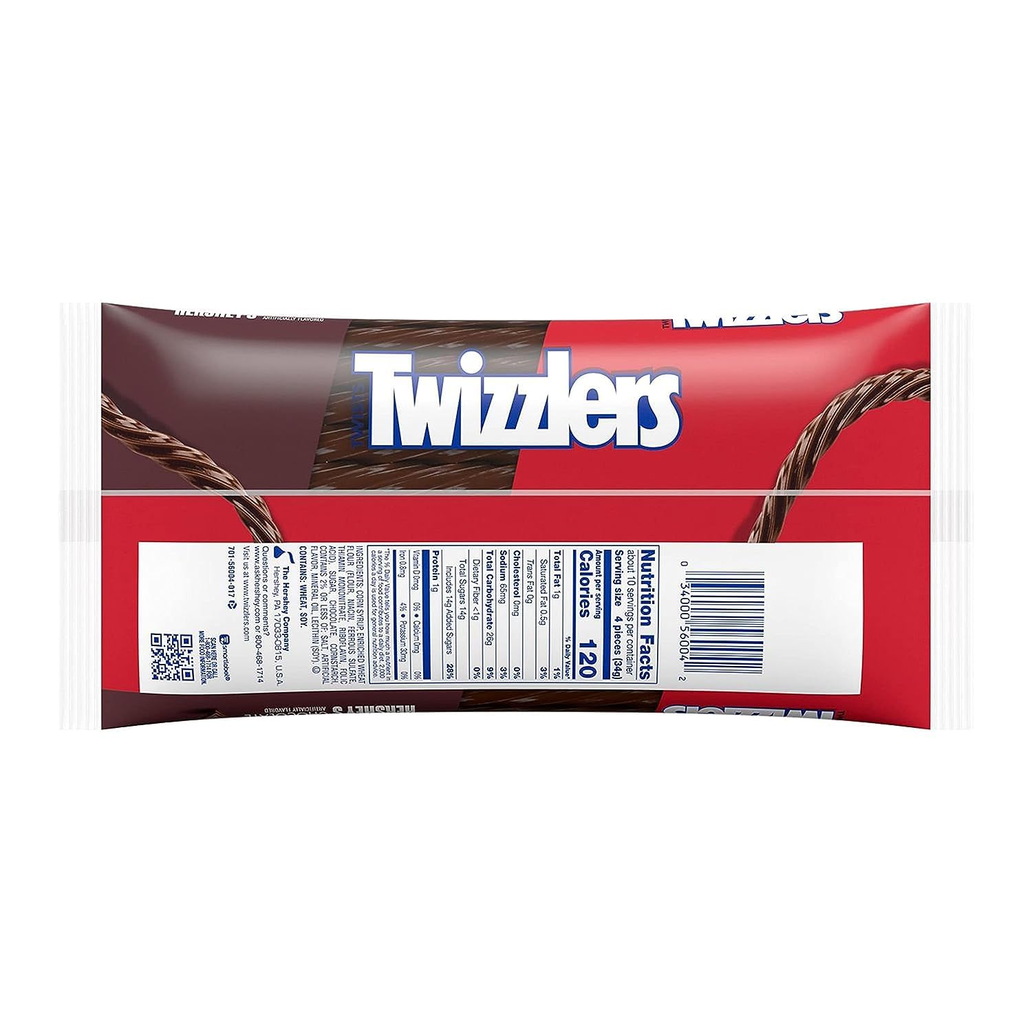 Twizzlers Twists – Caramelo masticable con sabor a chocolate, bolsas de 12 onzas, paquete de 2, aperitivos bajos en grasa, deliciosos para cualquier
