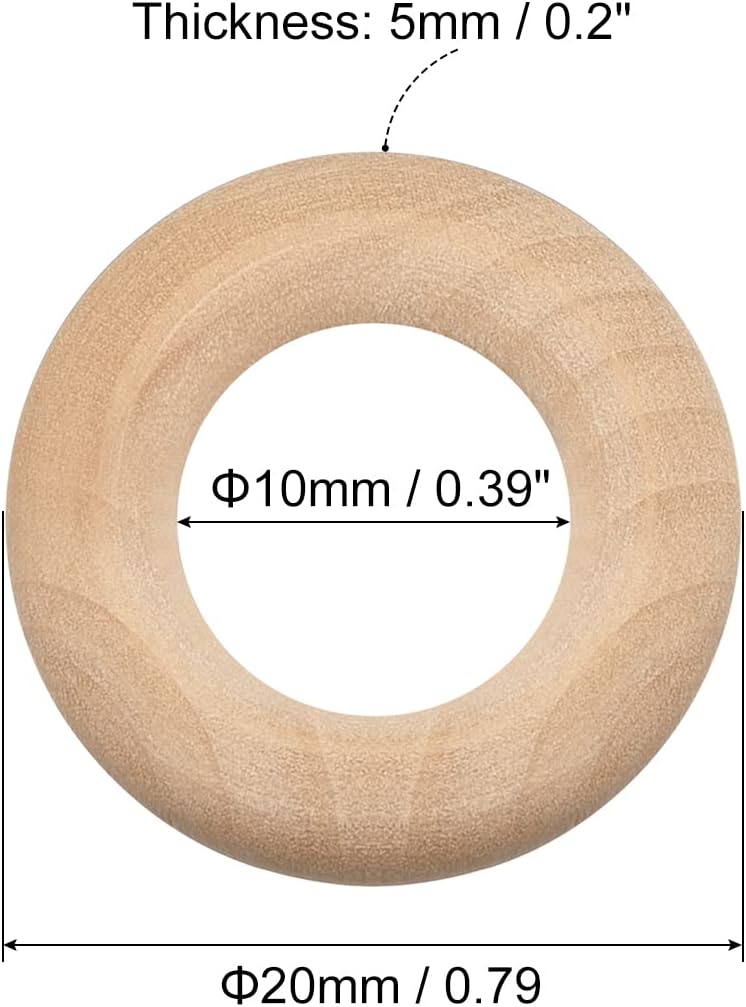 uxcell 50 anillos de madera natural de 0.787 in (0.8 pulgadas), círculos de madera lisa sin terminar de 0.197 in de grosor para manualidades, tejer,