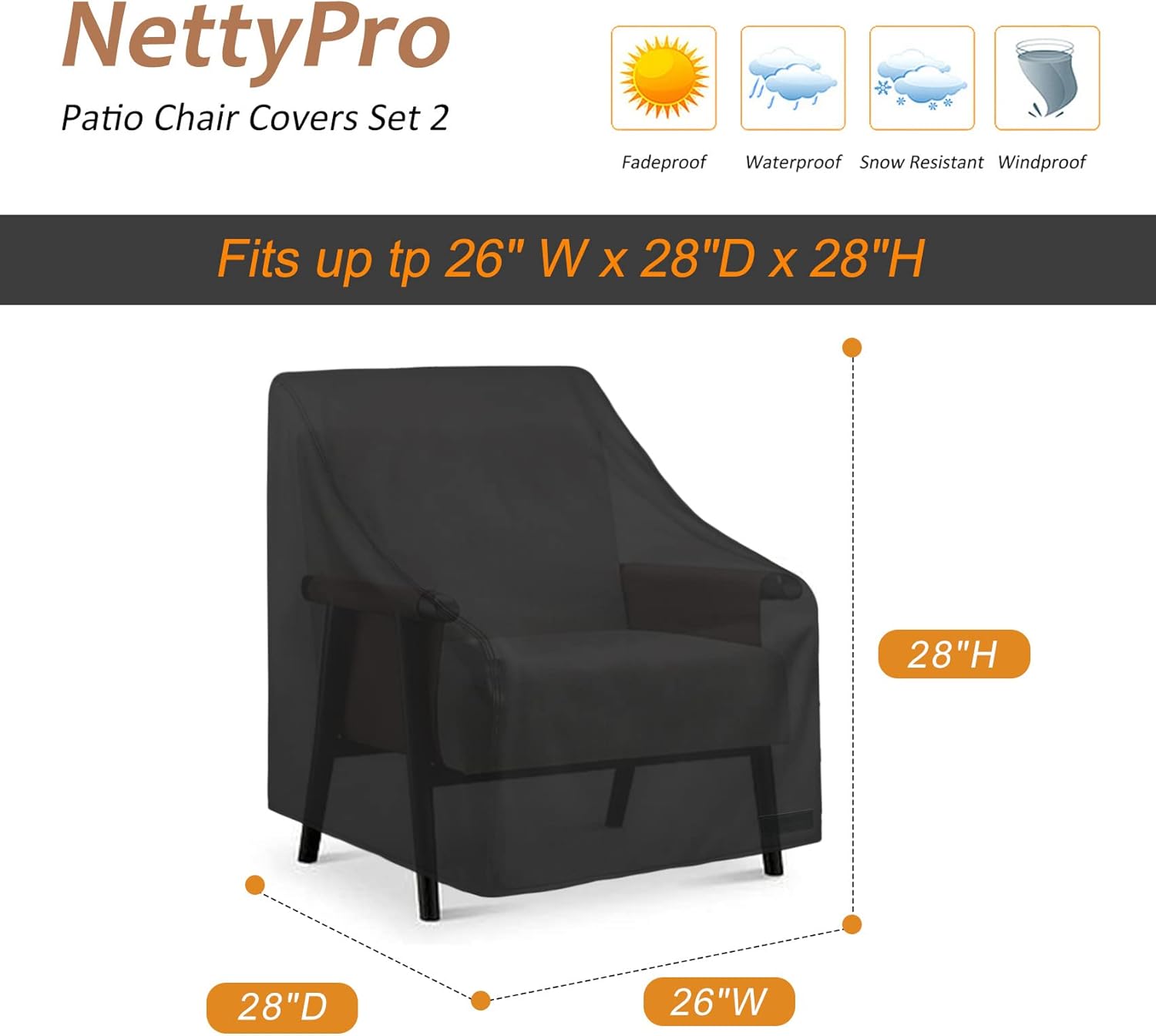 NettyPro Fundas para sillas de patio, impermeables, para muebles de exterior, giratorias, reclinables, mecedoras, para asientos profundos, se adapta
