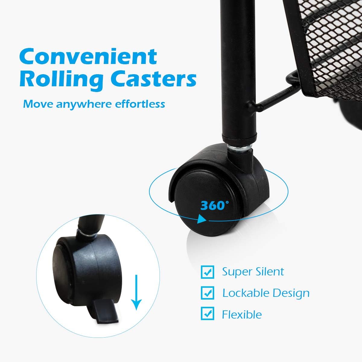 Giantex Carrito de malla de 3 niveles con ruedas, carrito utilitario, organizador móvil, carrito de almacenamiento multifuncional con 3 cestas de