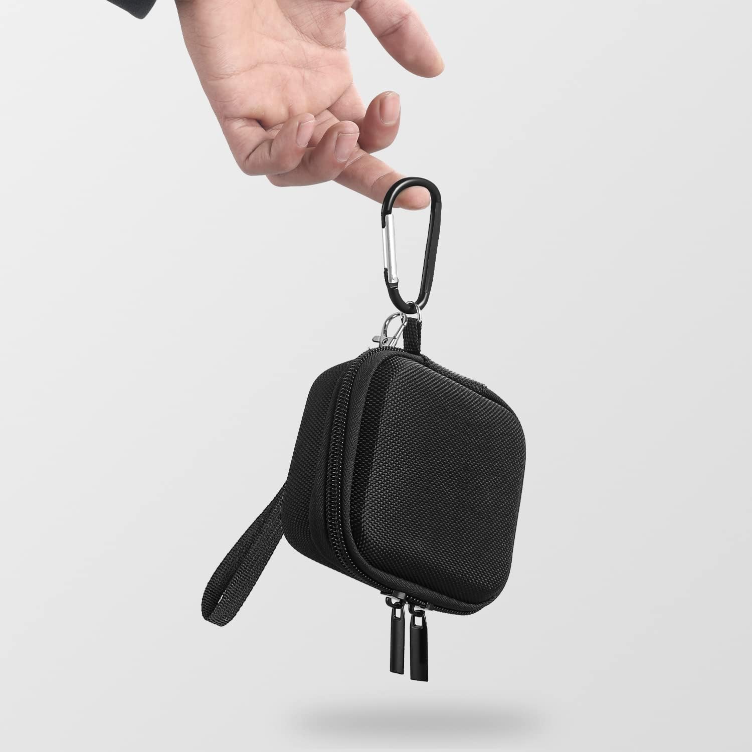 Geiomoo Estuche rígido para auriculares EVA, cubierta de almacenamiento portátil con mosquetón y correa (negro)
