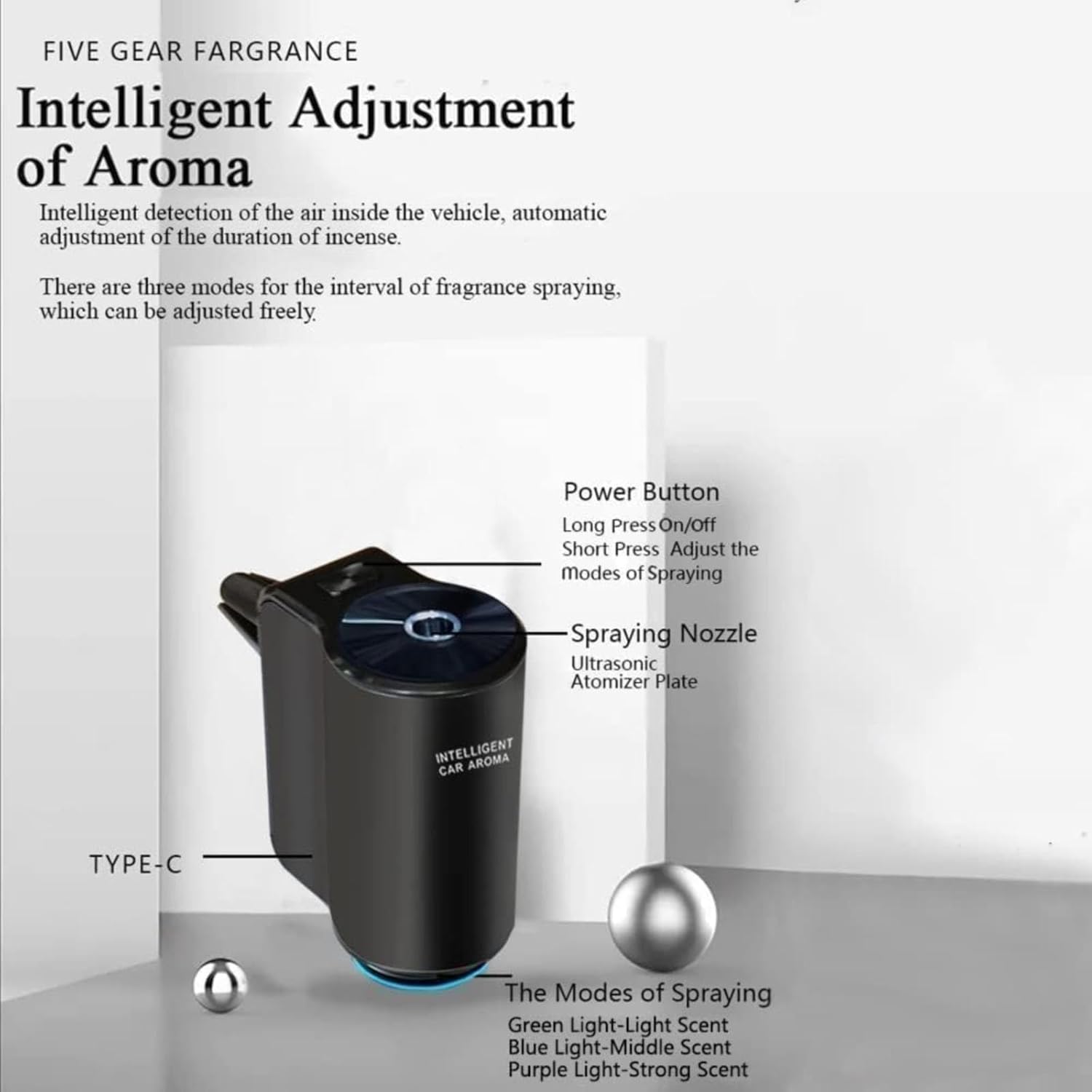 Ambientador automático para automóvil, difusor inteligente tres ajustables, aroma inteligente para automóvil, difusor de ambientadores (Coco Chanel)