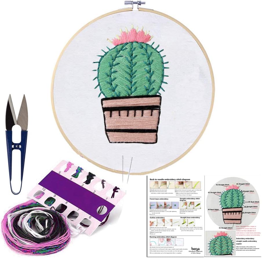 Kit de bordado, incluye aro para bordar, hilos de color y tijeras de bordado para principiantes, kit de punto de cruz hecho a mano para adulto y niño