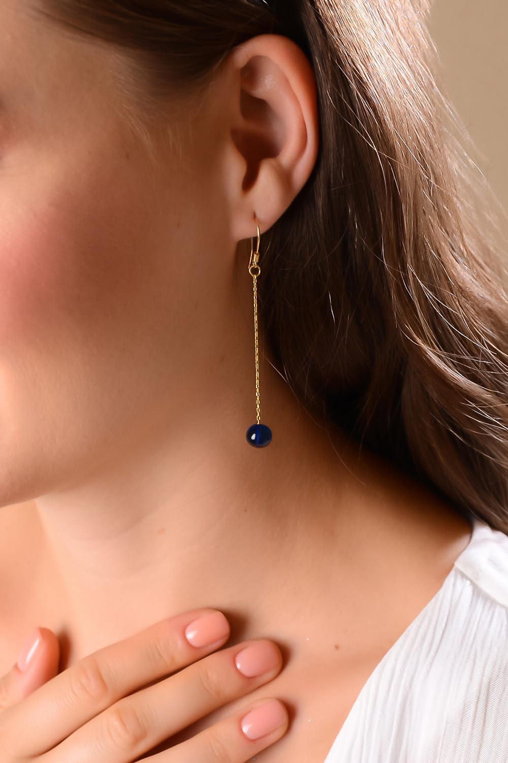 Amberistan Dangle Amber Earrings – Gold Plated Sterling Silver Earrings for Women – Blue, Red, or Green Baroque Amber Colors – Dainty Drop Long